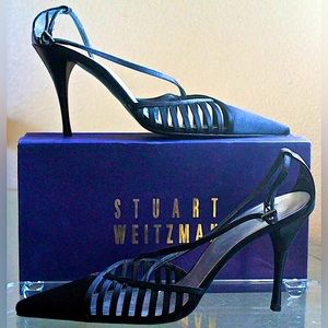 STUART WEITZMAN GLOTRAVERSE BLACK SATIN HEEL SIZE 10 NIB Y2K